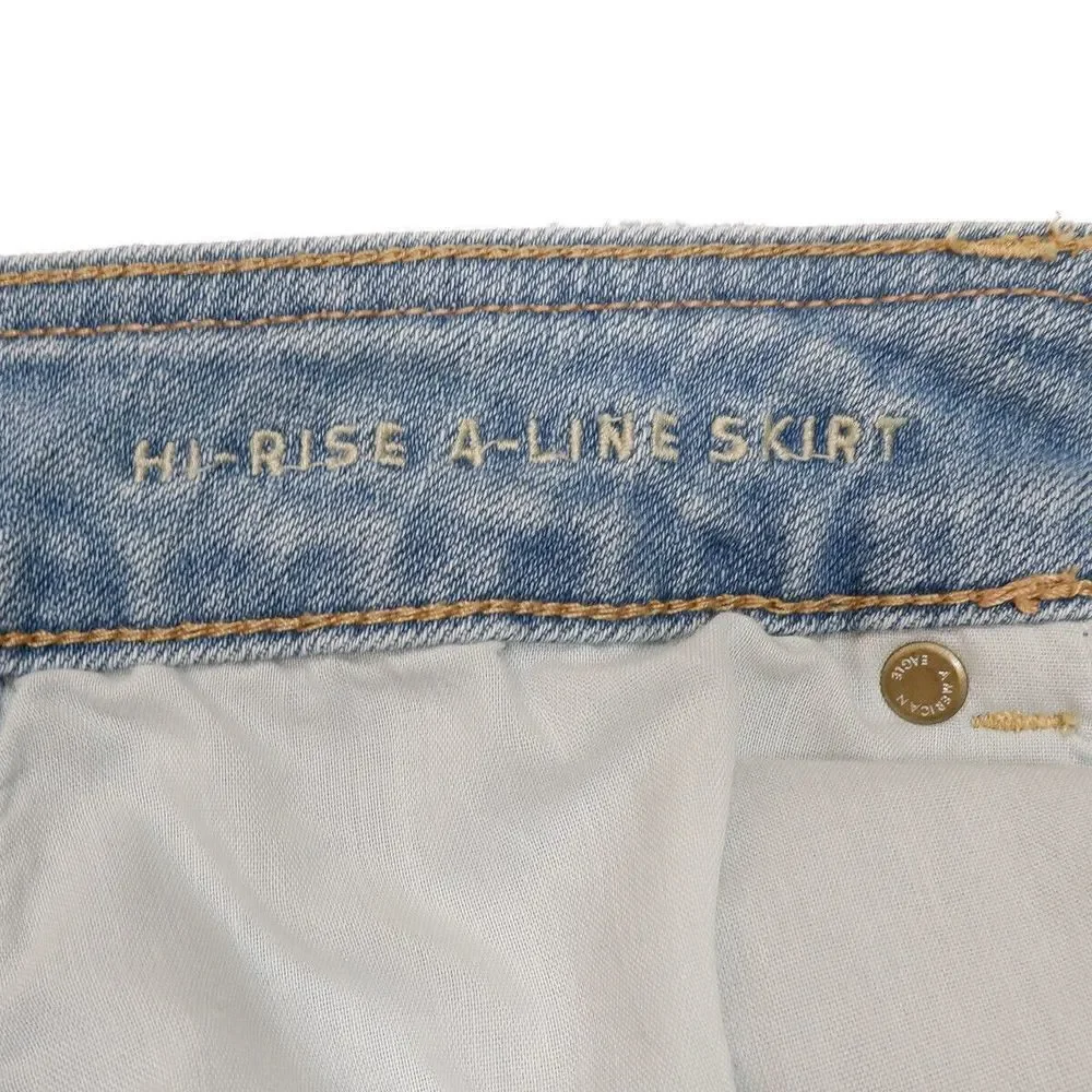American Eagle Skirt Womens Size 4 Hi Rise A Line Button Light Blue Stretch W26